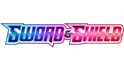 Image showing the logo for the Sword & Shield series with Pokémon in the background.